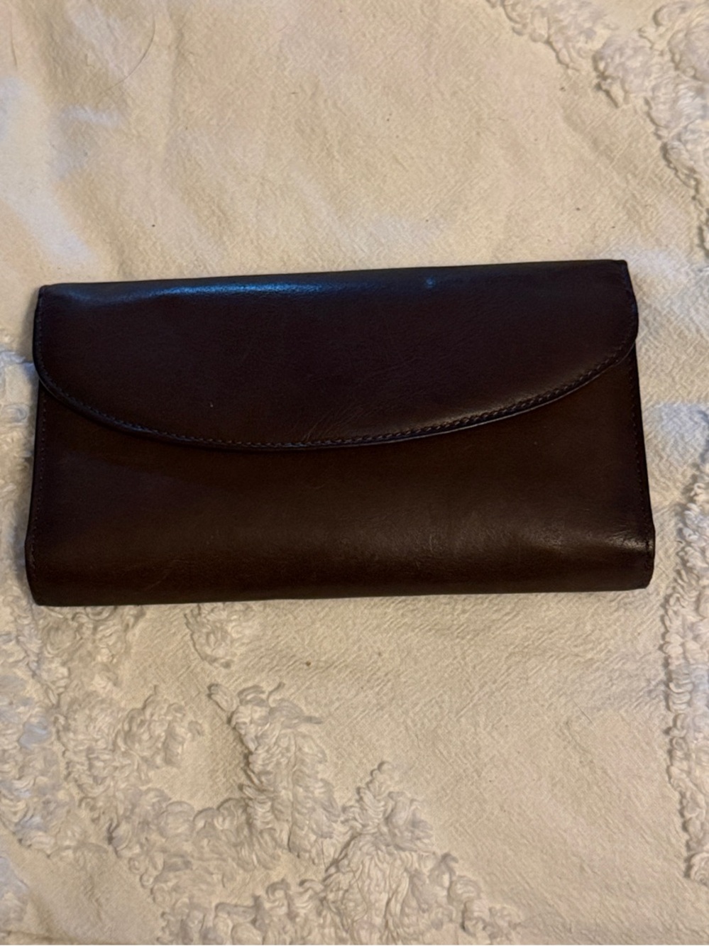 Vintage Classic Fold-Over Leather Wallet Clutch - Dark Brown